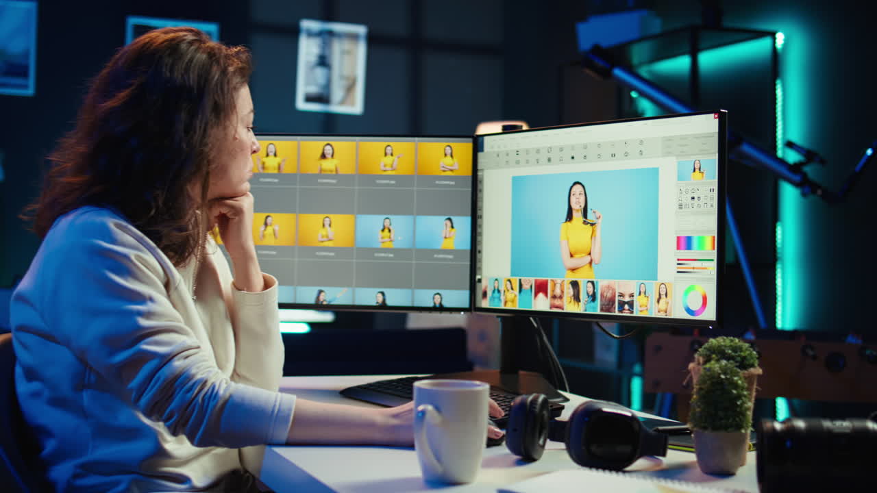 fotógrafo que utiliza un software avanzado de edición de fotos en el monitor