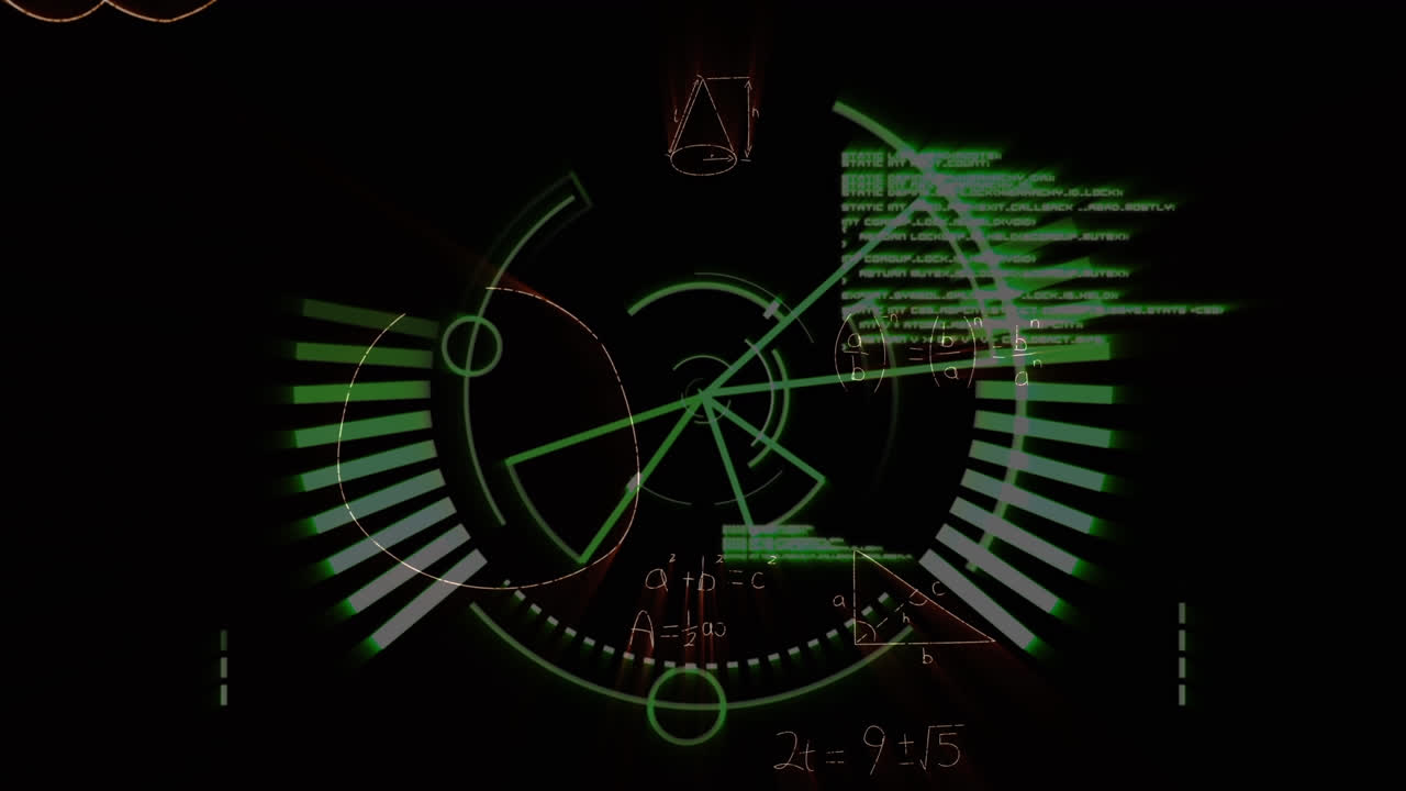 검은색 배경에 스 스캔을 통해 수학적 방정식의 애니메이션