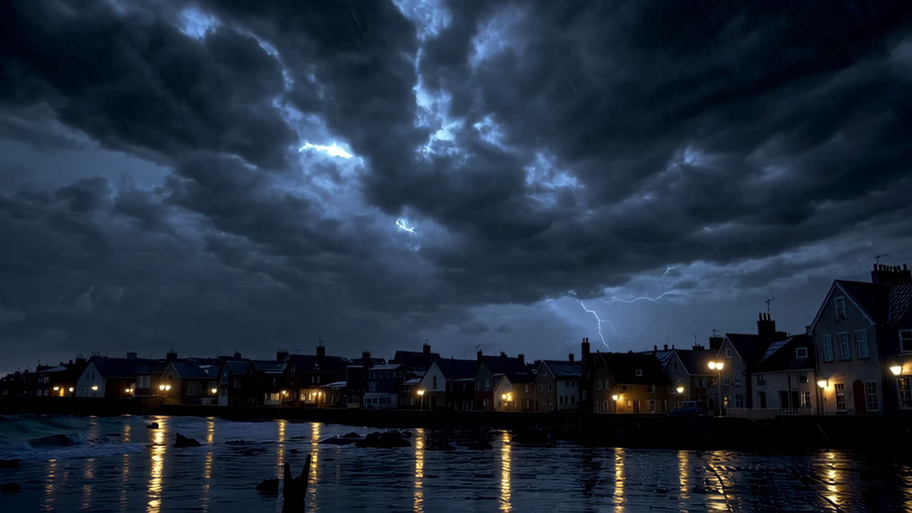 Stormy Night Over Coastal Town