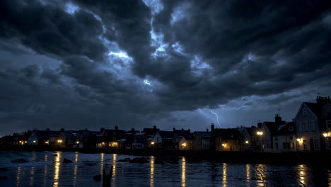 stormy night over coastal town