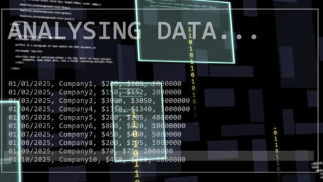 animación de análisis de datos de texto y procesamiento de datos sobre fondo negro