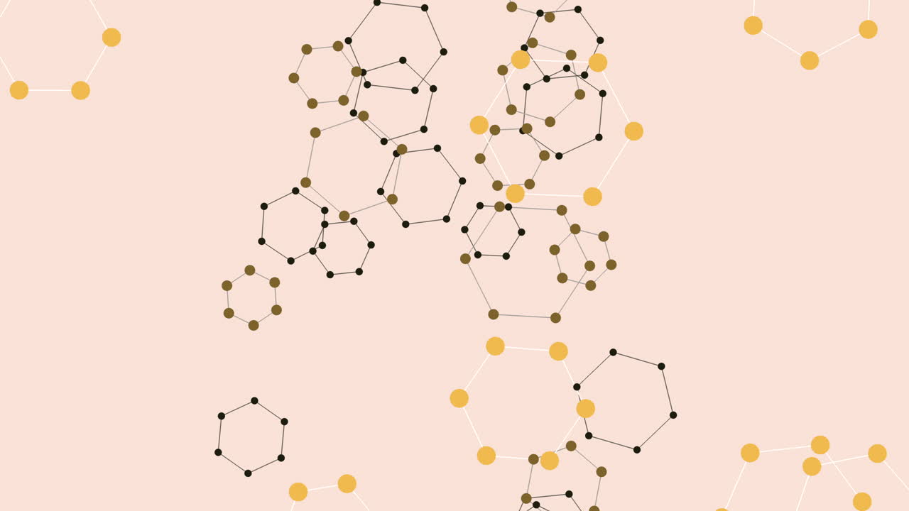formas hexagonales voladoras con puntos y líneas en gradiente