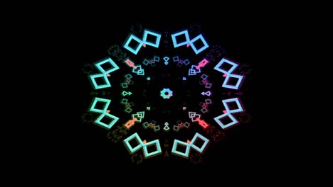 kaleidoscope pattern motion background with colorful neon lights.