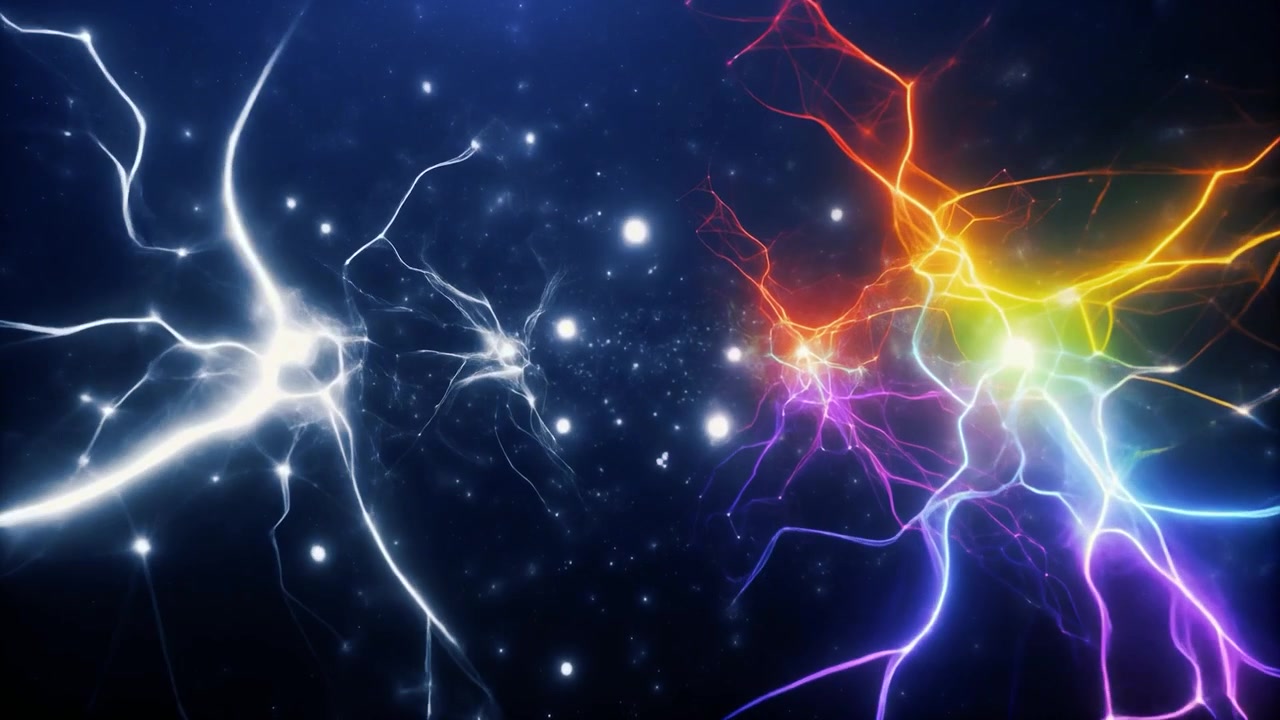 Abstract Neural Network Connections with Glowing Light Particles