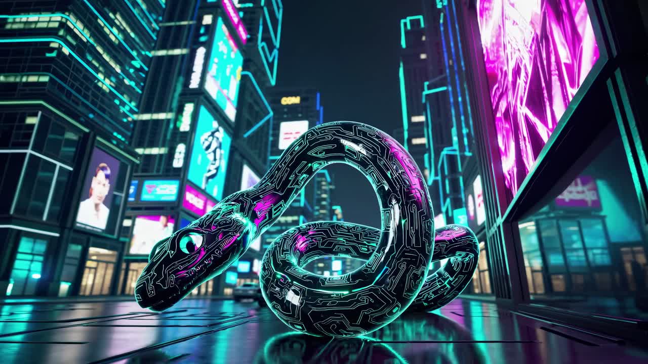 Glowing Snake in Cyberpunk City