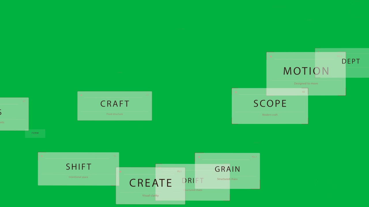 Play cue sending cards sliding stacking into design title stairs sliding off right on transparent