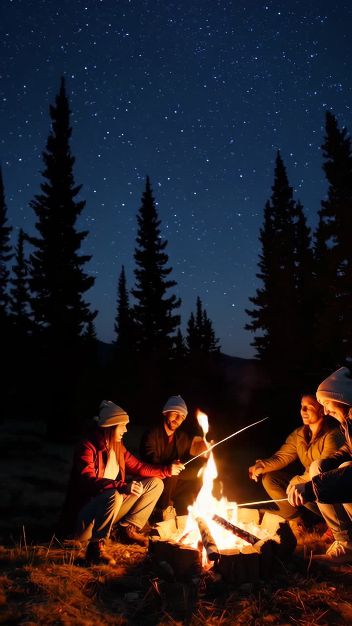 Friends Enjoying a Campfire Under the Stars