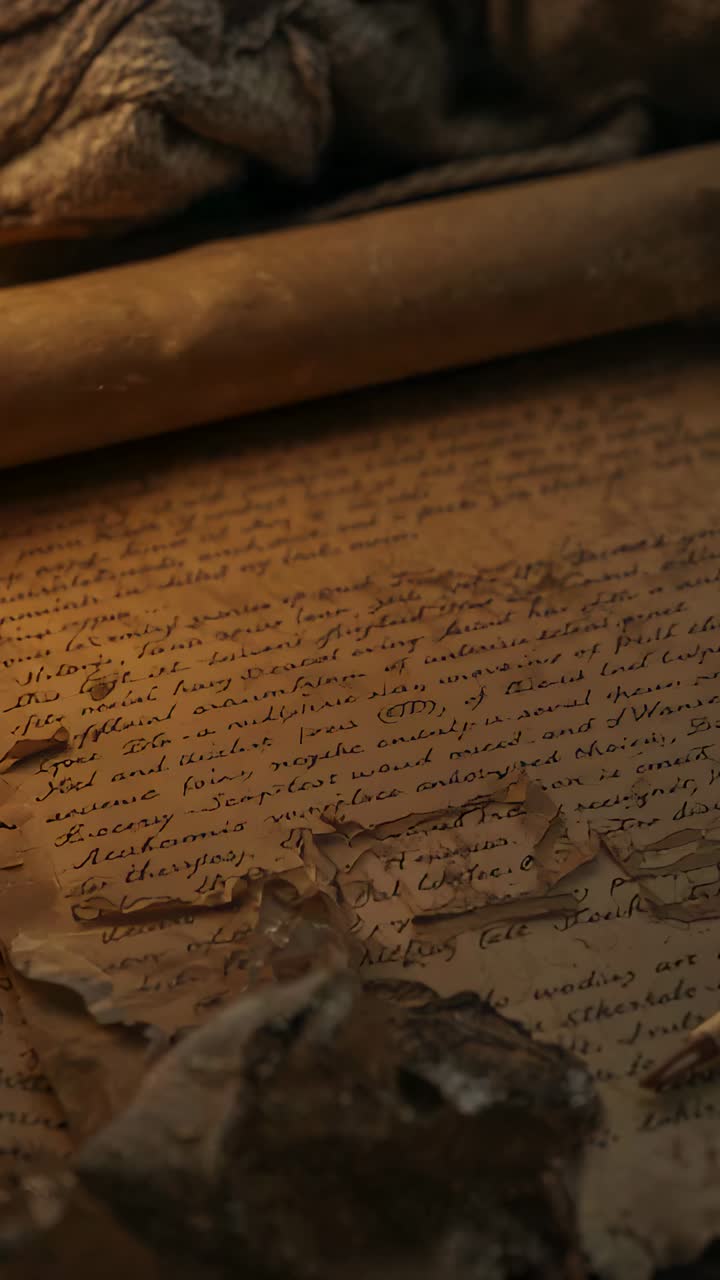 Vertical video: Frame open camera shifting down showing inked sheet on desk with scroll cloth seal