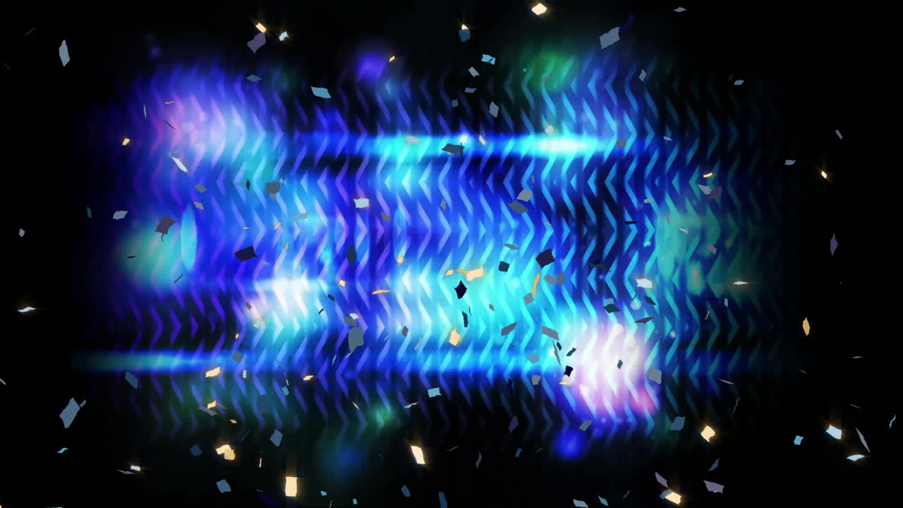 animación de luces brillantes y confeti cayendo sobre un fondo negro