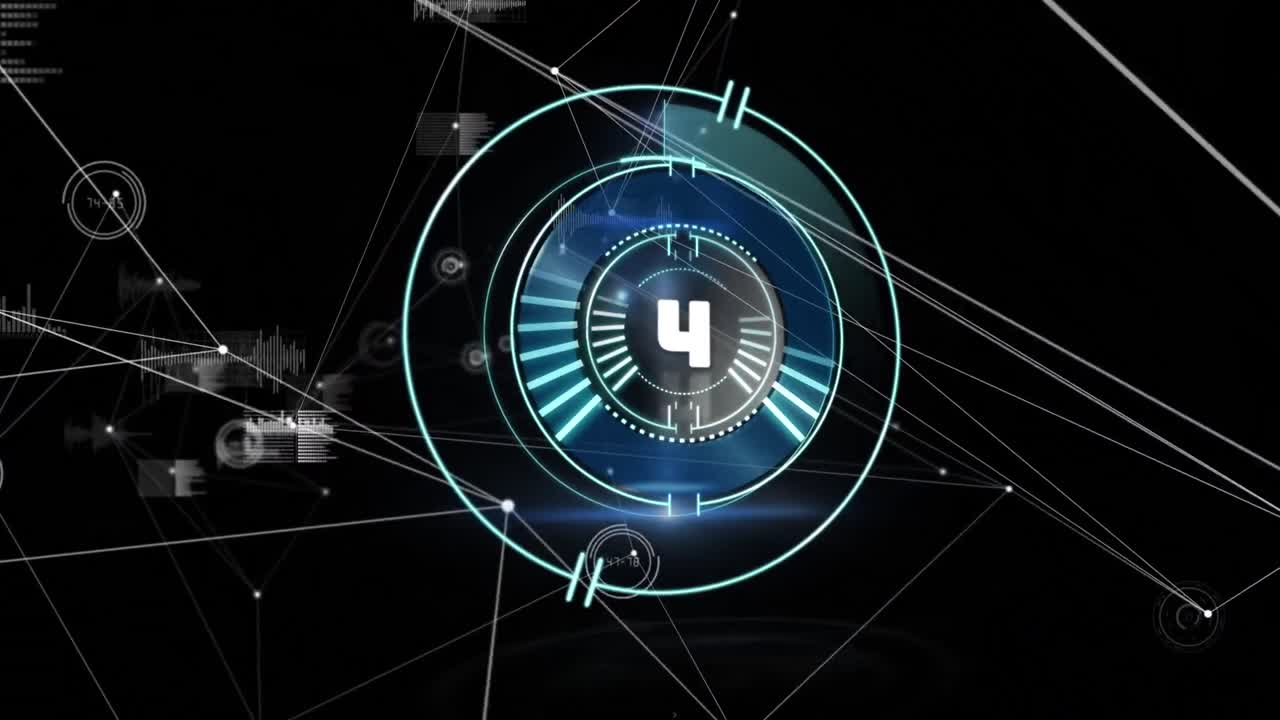 Animation of network of connections over countdown and scope scanning