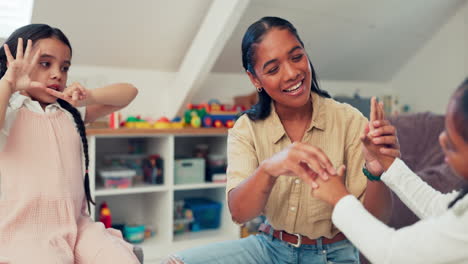 Sign-language,-high-five-and-mother-with-children