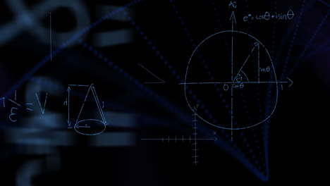 la animación digital fusiona ecuaciones matemáticas con imágenes de adn para tecnología de investigación médica.