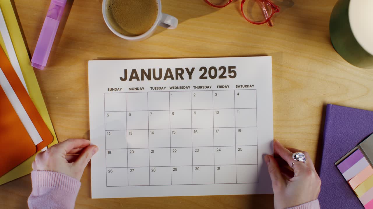 January 2025 Calendar on a Desk