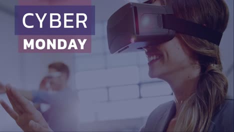 Texto-De-Cyber-Monday-Y-Mujer-Usando-Casco-De-Realidad-Virtual-4k