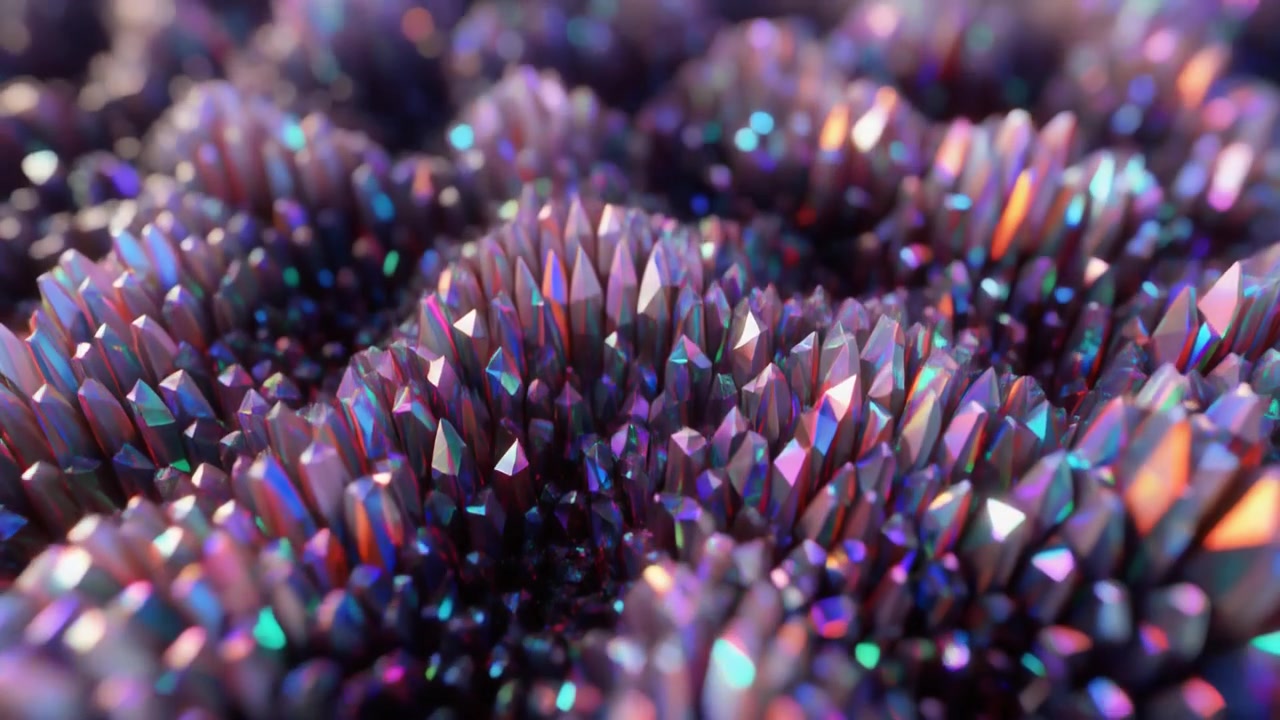 Abstract Background of Glowing Iridescent Crystal Formations