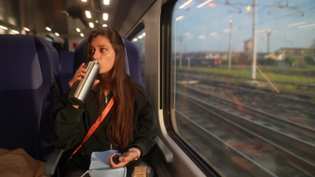 기차 로 여행 하는 여자