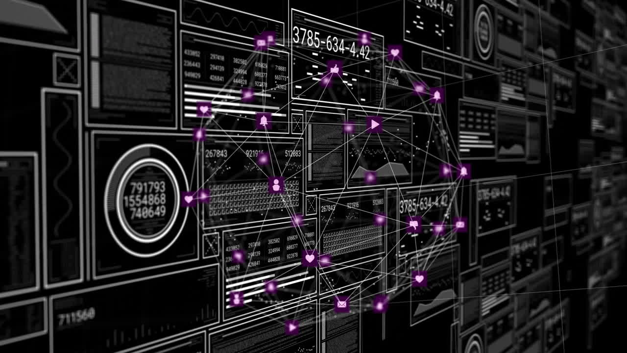 Processing data over digital interface, network connections animate in background