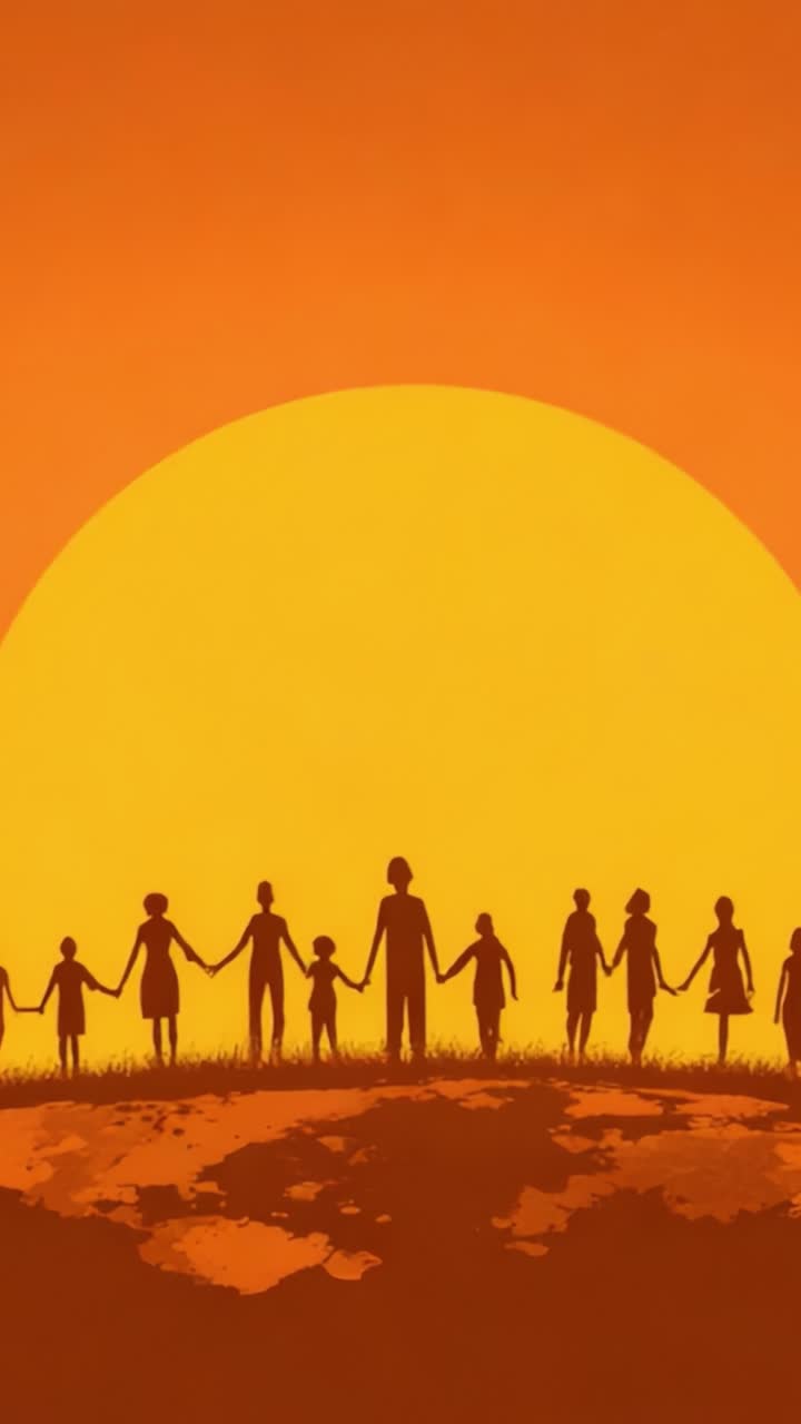 A Heartwarming Gathering of Diverse Individuals Holding Hands Against a Majestic Sunset, Symbolizing Unity, Connection, and Hope for a Brighter Future