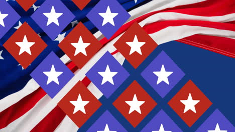 animación de estrellas y cuadrados sobre la bandera estadounidense