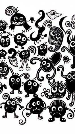 whimsical black and white monster doodle art
