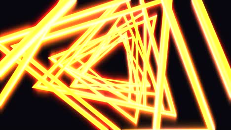 brillantes triángulos de luz de neón en color negro. colorido fondo geométrico fluorescente abstracto. renderización 3d futurista en bucle. animación de moda moderna para diseño de transmisión, espectáculo, club.