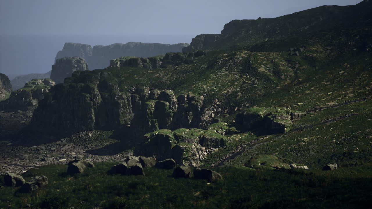 Rocky landscape displays natural beauty and tranquil scenery at dusk