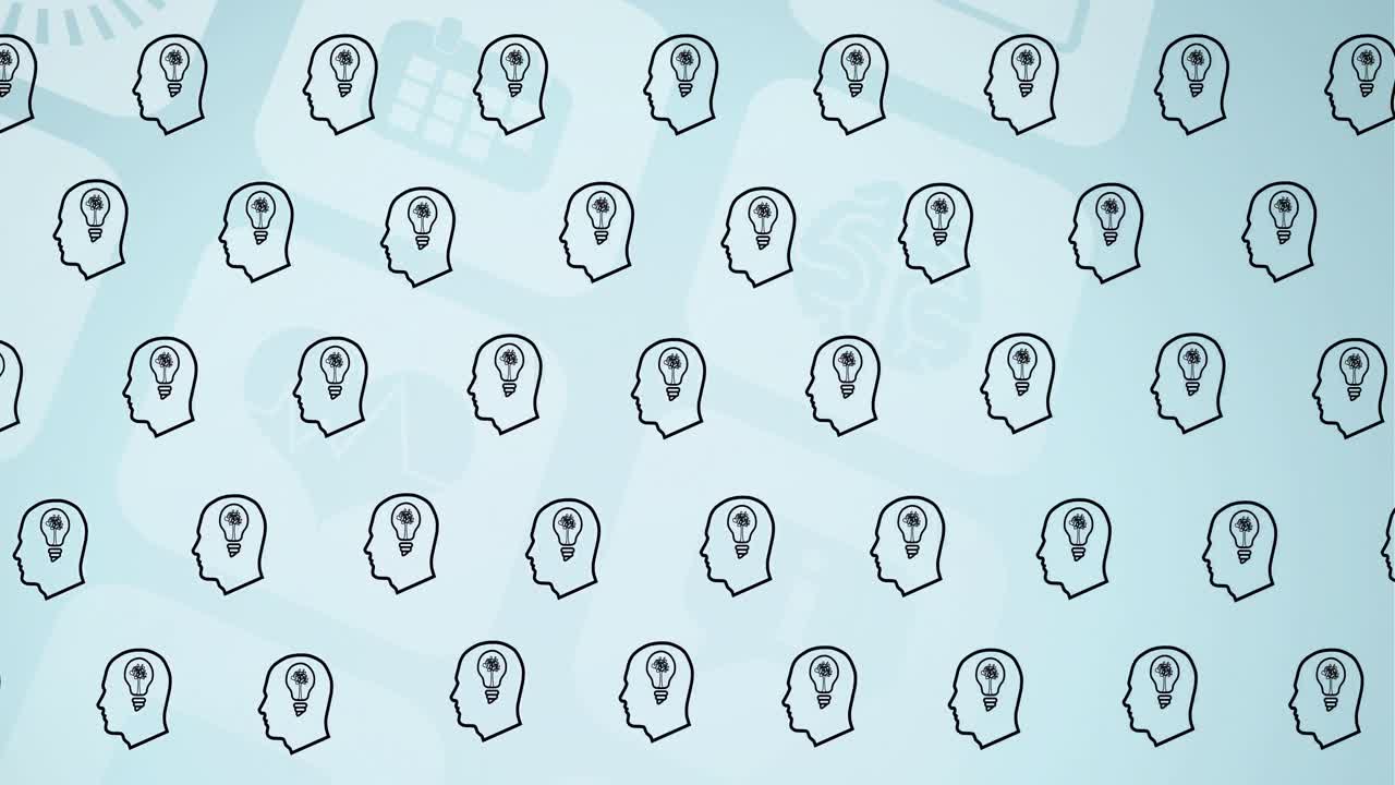 의료 아이콘 위에 전구 아이콘이 있는 머리의 애니메이션