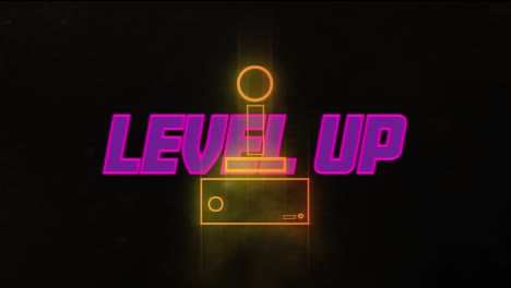 animation of purple level up text and illuminated console on black background