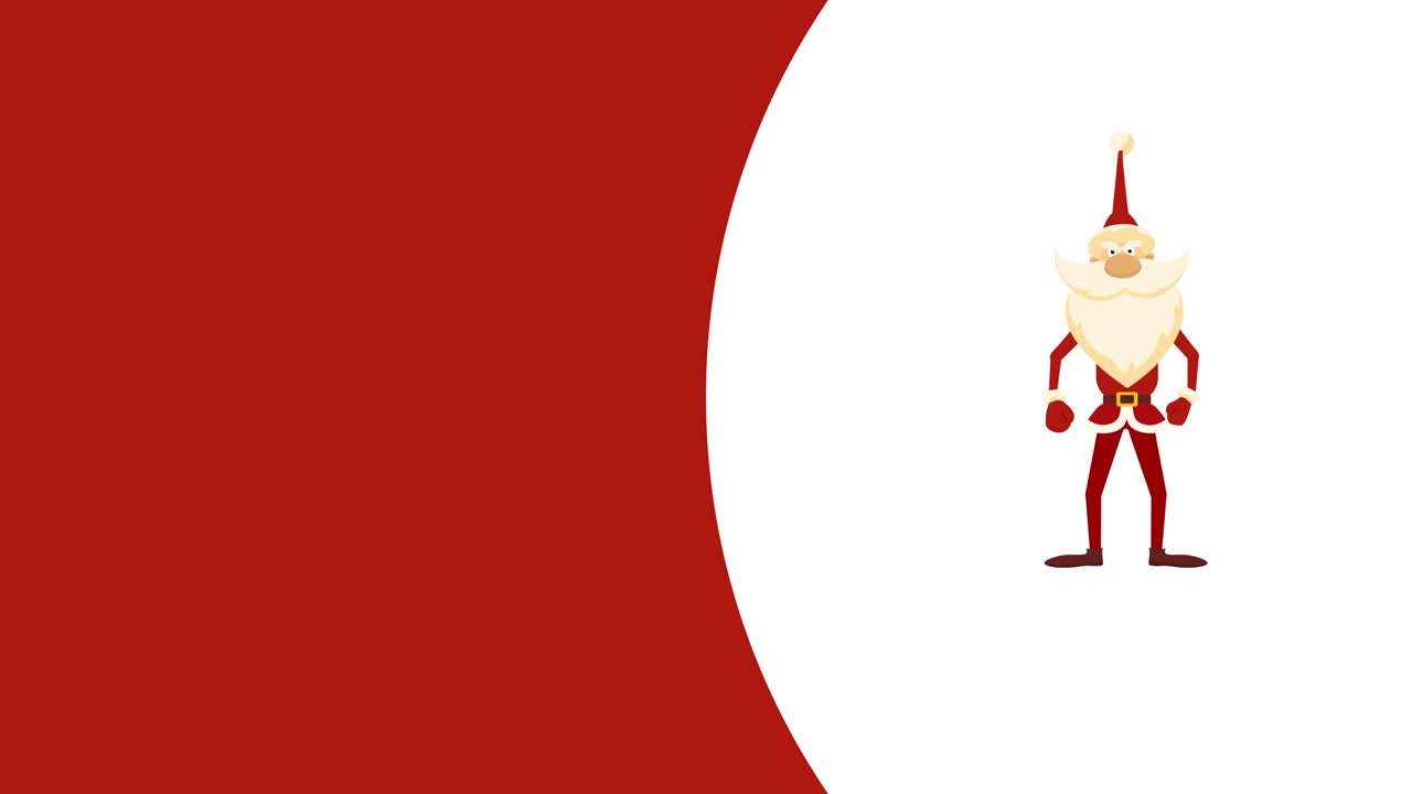 4k vertical video of cartoon Santa waving with a hand on white and red background.
