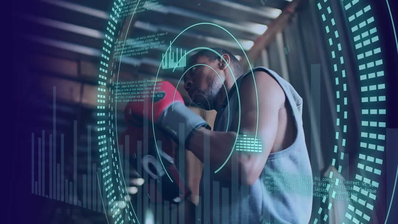 아프리카계 미국인 남성 권투 선수의 치에 대한 스 스캔과 데이터 처리의 애니메이션