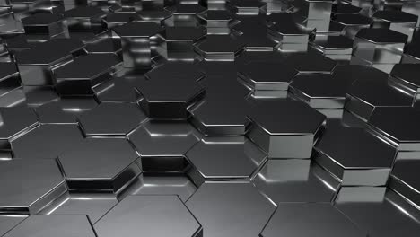 abstract black metallic honeycomb on random surface level floor background. copy space. 3d illustration rendering. 4k motion graphic footage video. seamless looping