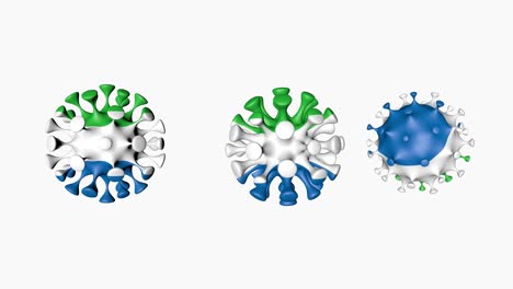 3d animation coronavirus 2019-ncov of sierra leone. sierra leone flag in virus ball spheres covid19, on white background. alpha channel