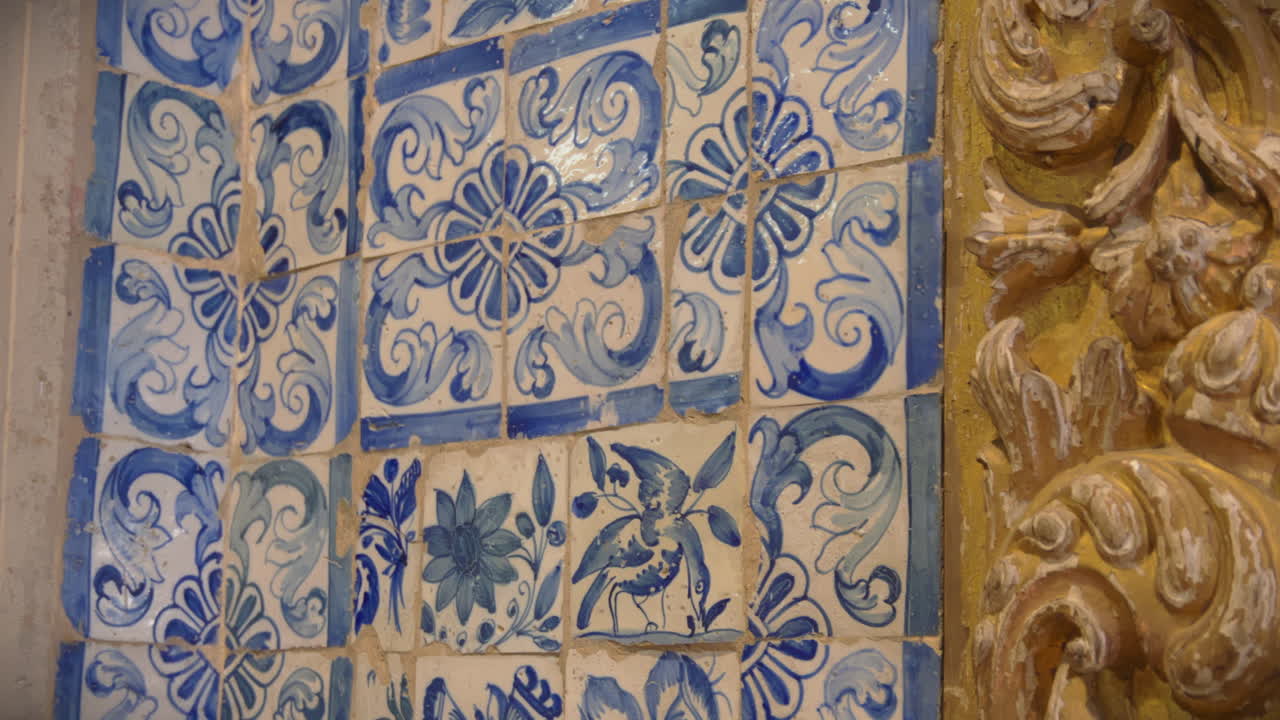 flowers azulejo detail in chapel of our lady of sorrow in central portugal
