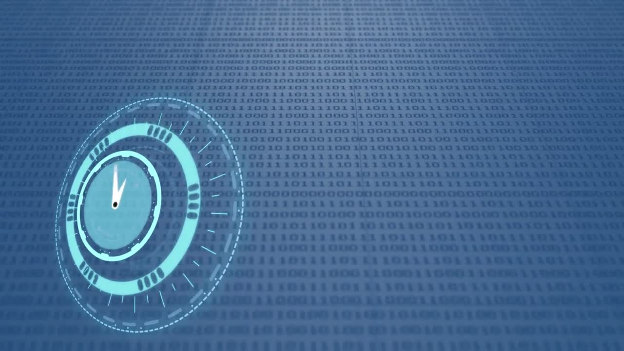 Animation of clock over blue binary code
