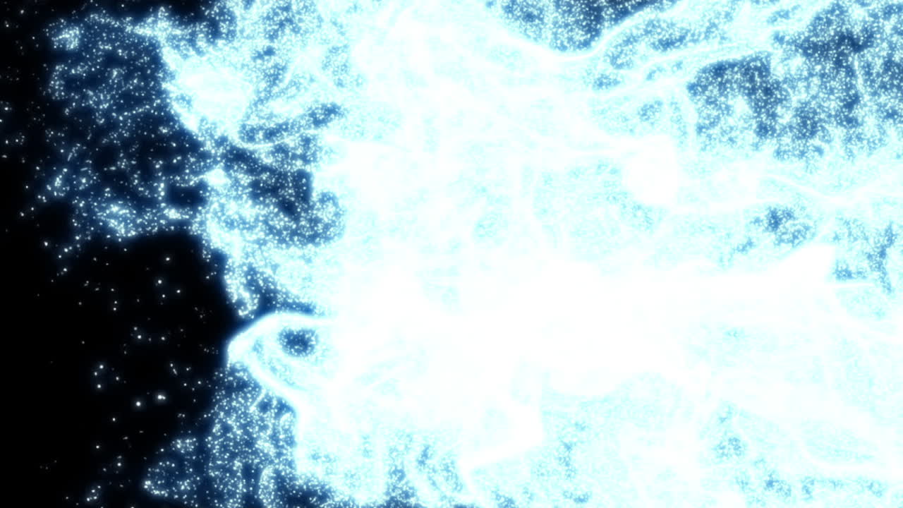 Abstracte blauwe gloeiende deeltjes die wervelen op een zwarte achtergrond