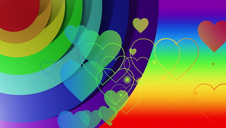 animación de corazones sobre el fondo del arco iris