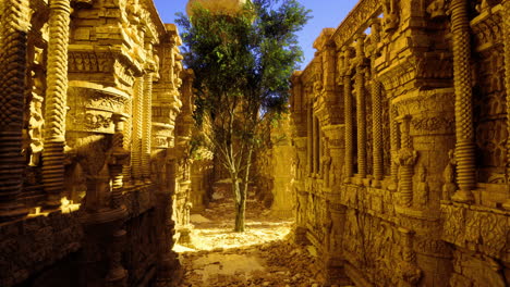 ancient ruins showcasing intricate stone carvings under a clear sky