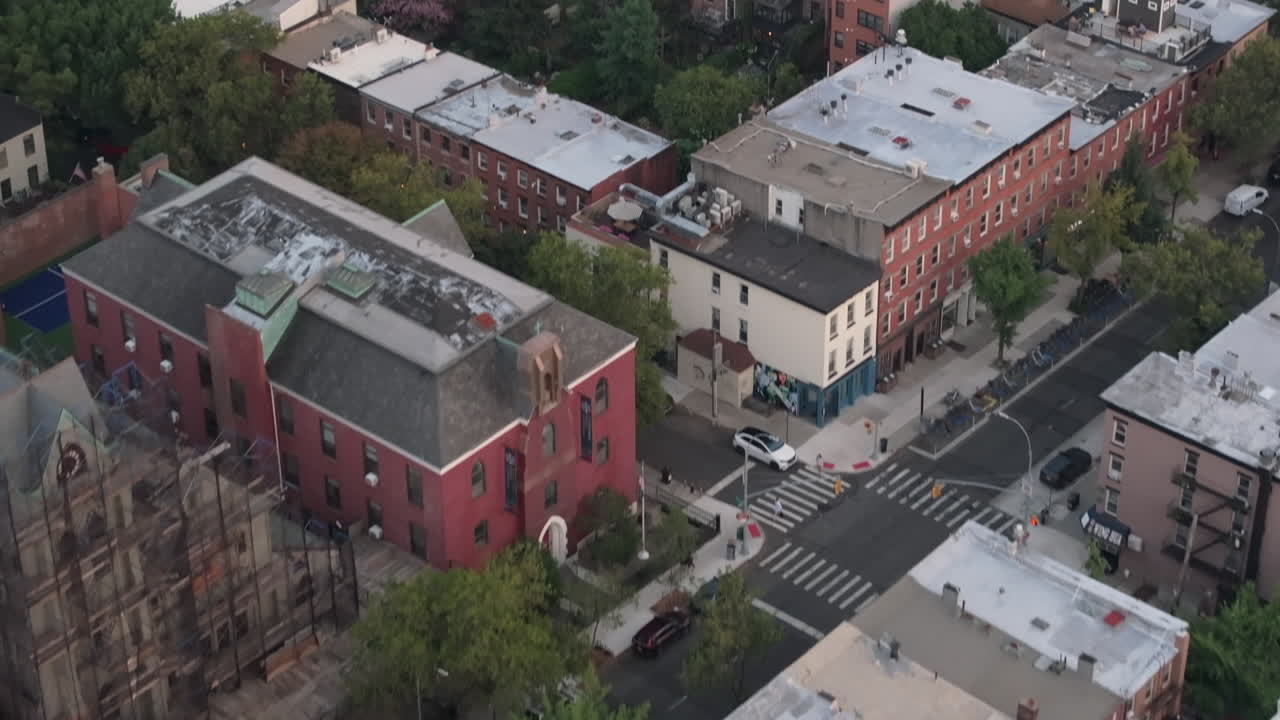 Aerial view of apartment buildings in Brooklyn. Shot on an overcast summer day in New York City