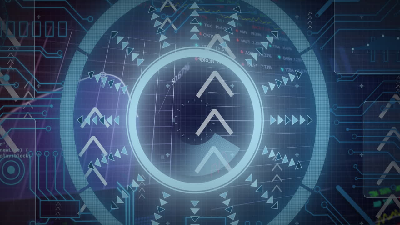 animación de la interfaz con escáner redondo, procesamiento de datos y conexiones de microprocesador