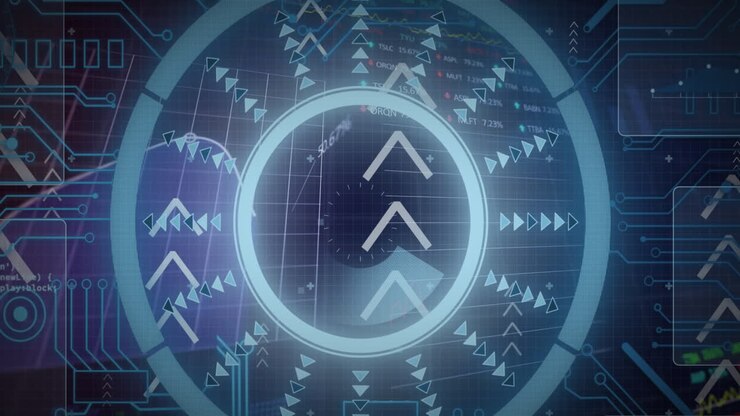 Animation of interface with round scanner, data processing and microprocessor connections