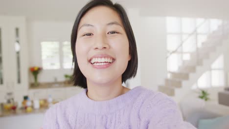 Portrait-of-happy-asian-woman-having-video-call-in-living-room