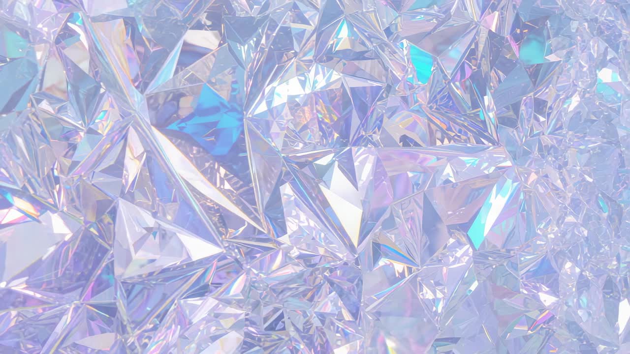 Sweeping light revealing crystal surface in abstract scene, highlighting triangular specular facets