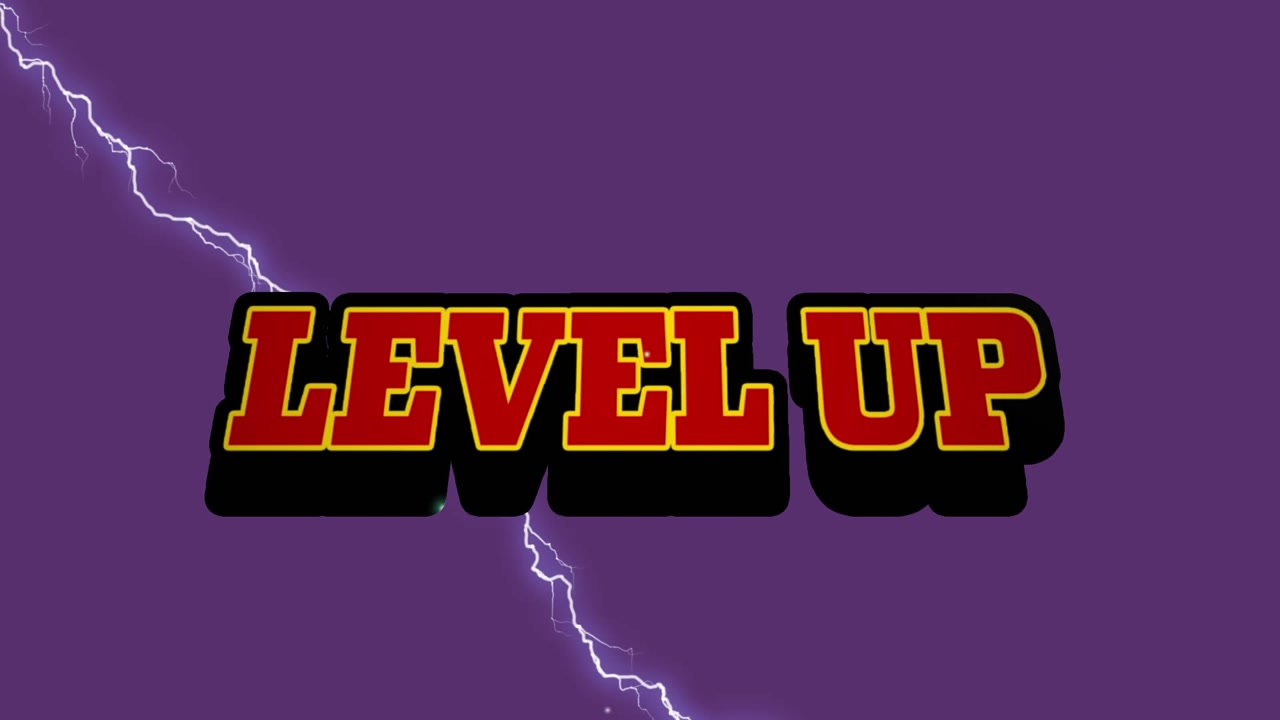 Animation of level up ext over purple background