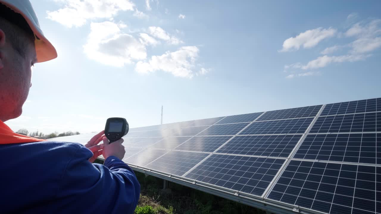 examen por parte de un inspector de los módulos fotovoltaicos mediante una cámara de imagen térmica