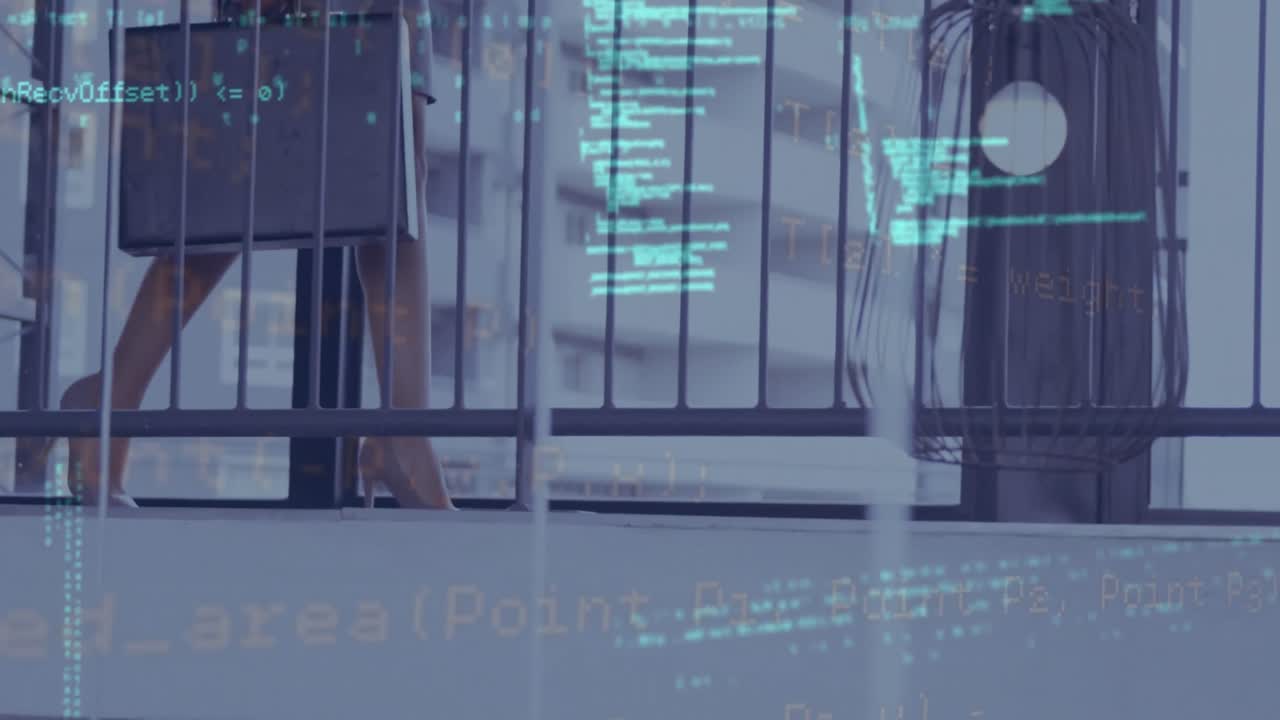 데이터 처리의 애니메이션 백인 사업가 여자가  ⁇ 고 있습니다.