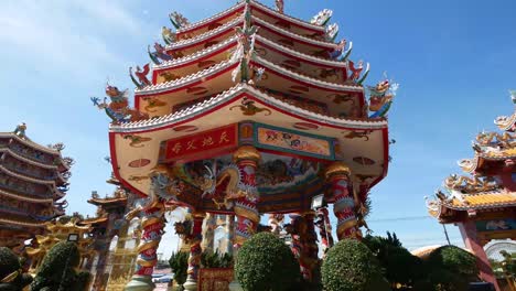 colorful chinese temple exterior design, daylight