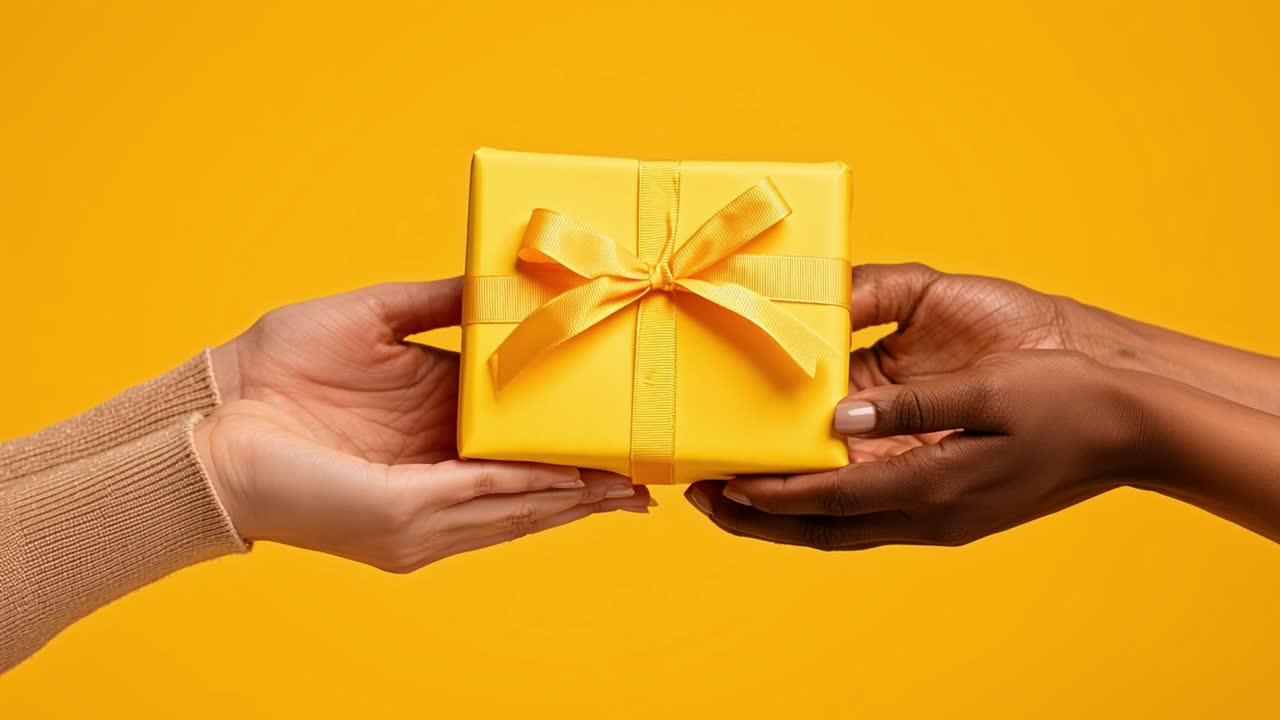 Hands Giving a Yellow Gift