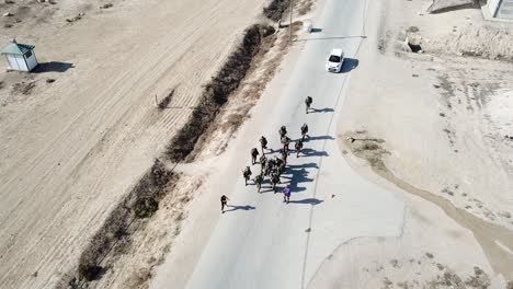 Drohnenschuss-IDF-Soldatentruppen,-Die-Während-Des-Körperlichen-Trainings-Hand-In-Hand-Laufen