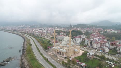 aerial view of giresun province landscape and sarayburnu mosque in turkey