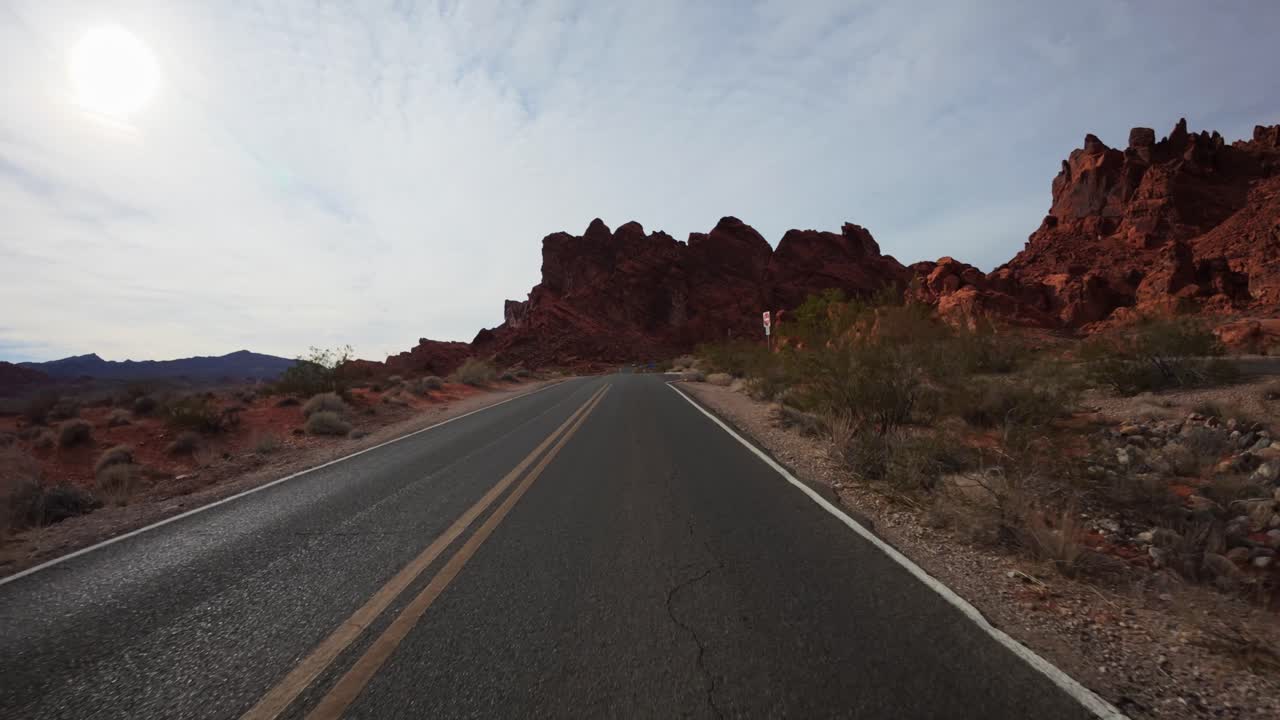 Driving Into The Beautiful Red Rocks Of Valley Of Fire